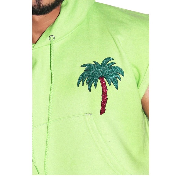Palm Tree Pasties Sleeveless Crop Hoodie-Neon Green - Marek+Richard sz S - Picture 2 of 8